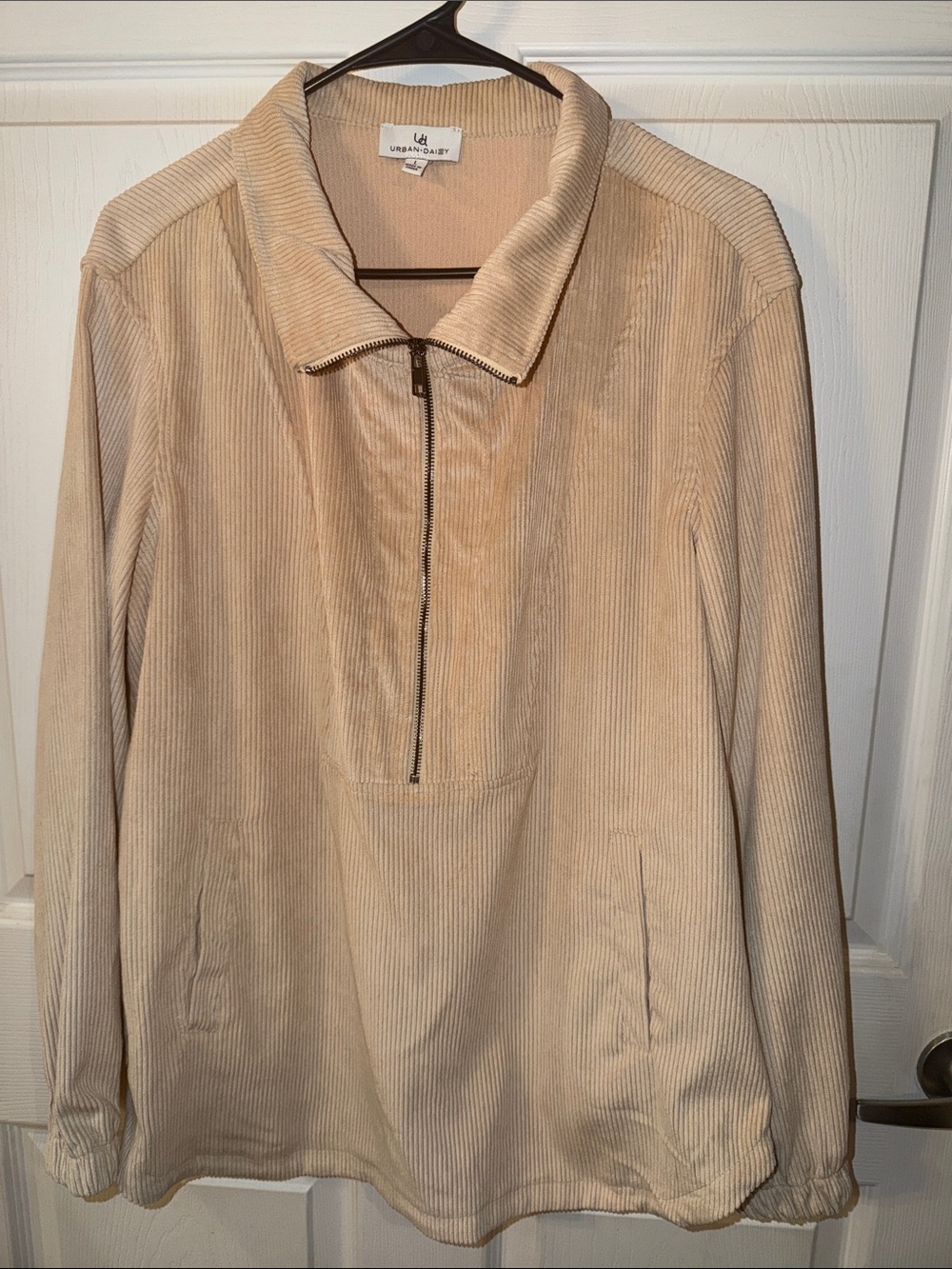 Urban Outfitters Beige Corduroy Half-Zip Bomber Jacket